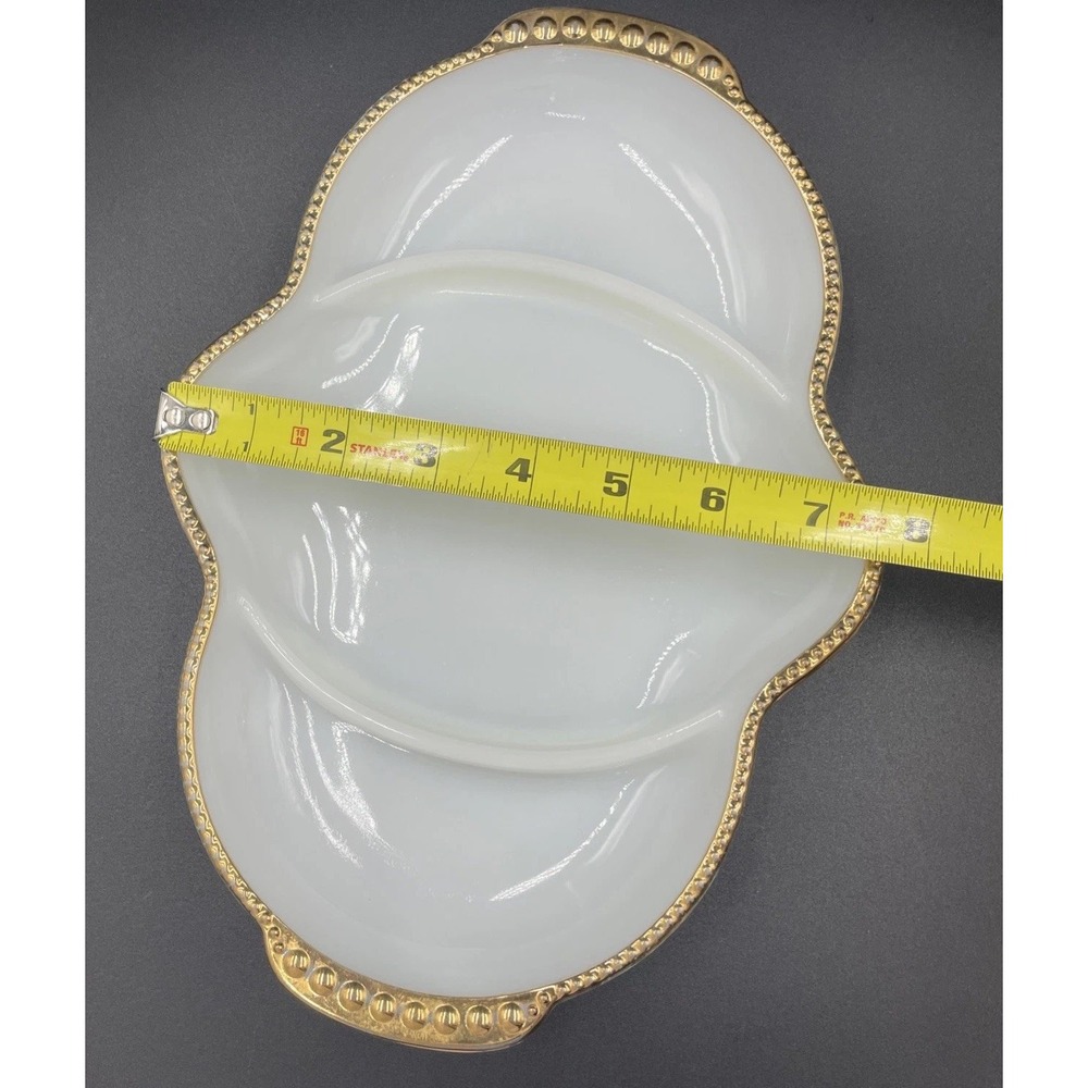 Vintage Fire King Milk Glass Divided Dish Cottage-MCM Gold Trim Oven Serve - Picture 14 of 15